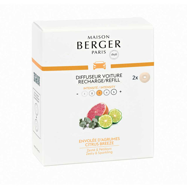 Maison Berger Citrus Breeze Car Diffuser Pack of 2 Ceramic Refills