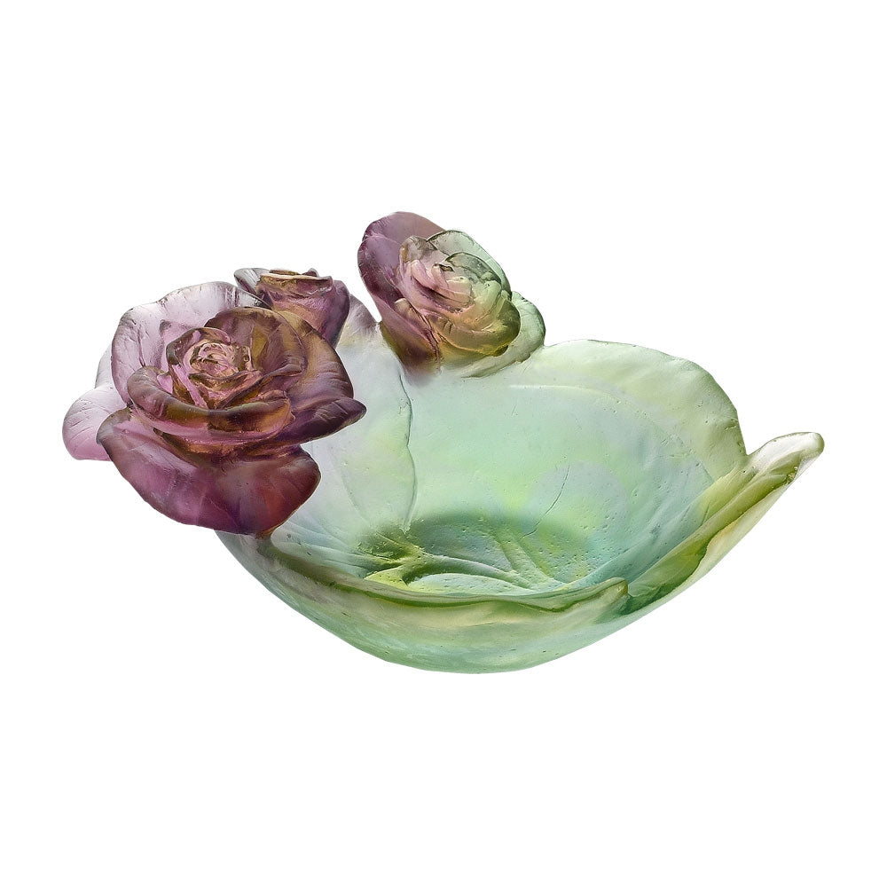 Daum Rose Passion | Green & Pink Small Bowl 05289 - David Shuttle