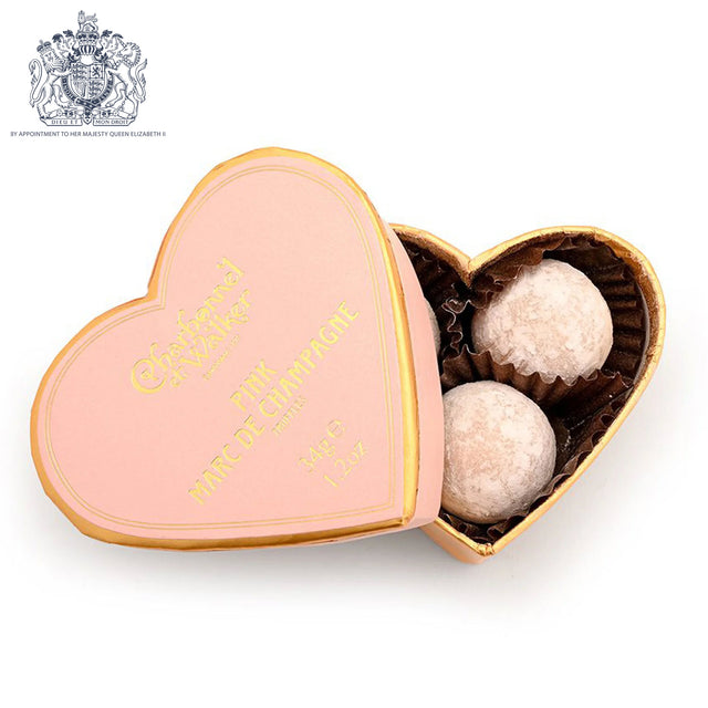 Charbonnel et Walker Pink Marc de Champagne Chocolate Truffles Mini Heart, Pink