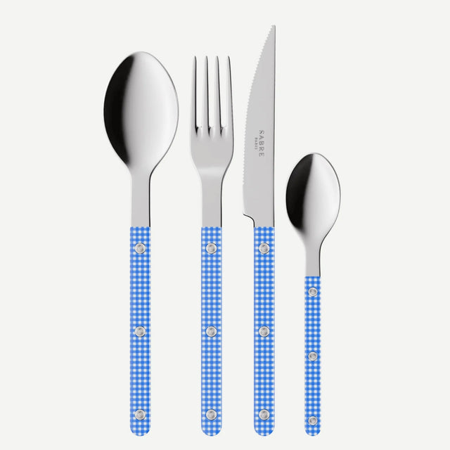 Sabre Bistrot Shiny Gingham Blue 24 Pieces Cutlery Set, 024