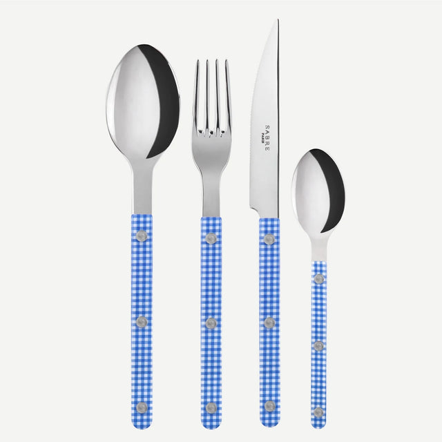 Sabre Bistrot Shiny Gingham Blue 4 Piece Cutlery Set, 033