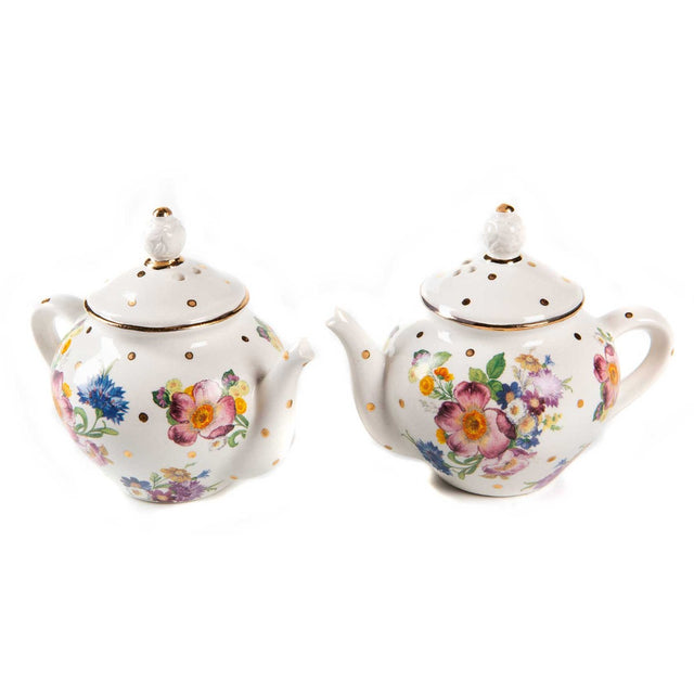Mackenzie-Childs Flower Market White Teapot Salt & Pepper Set