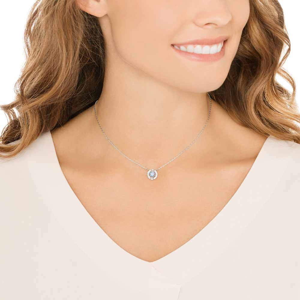 Swarovski Sparkling Dance Round Necklace, Blue, Rhodium Plated