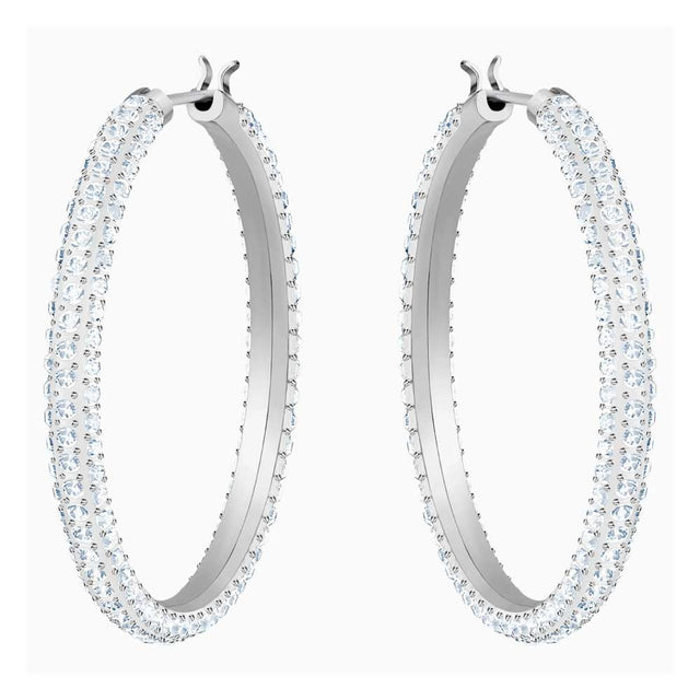 Swarovski Stone Hoop Pierced Earrings, White, Rhodium Plated
