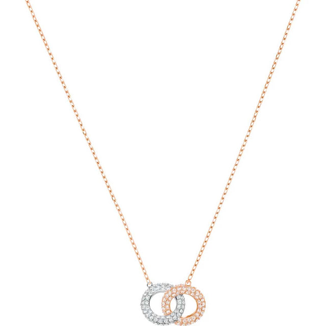Swarovski Stone Necklace, Circular, White, Rose gold-tone plated