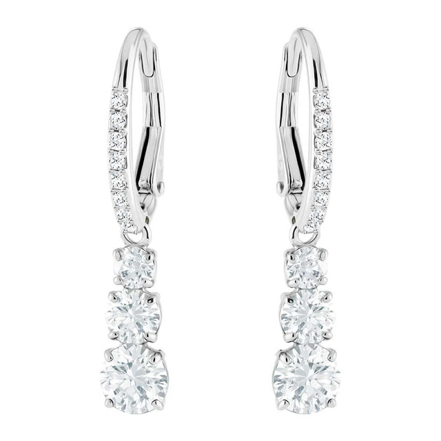 Swarovski Attract Trilogy Round Pierced Earrings, White, Rhodium Plated