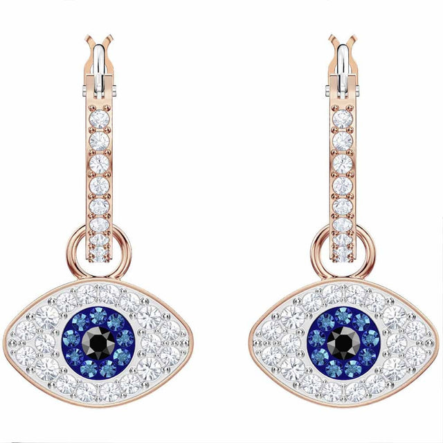 Swarovski Duo Evil Eye Hoop Rose Gold Pierced Earrings 5425857