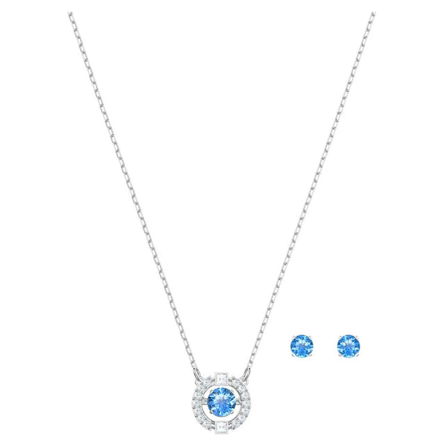 Swarovski Sparkling Dance Set Round, Blue, Rhodium Plated