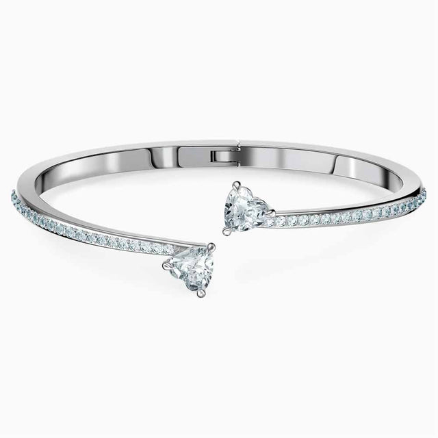 Swarovski Attract Soul Heart Bangle, White, Rhodium Plated