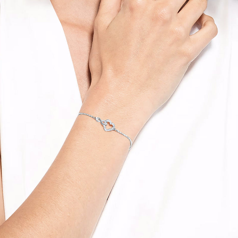 Swarovski Infinity Heart Bracelet, White, Rhodium Plated