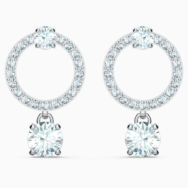 Swarovski Attract Circle Pierced Earrings, White, Rhodium Plated