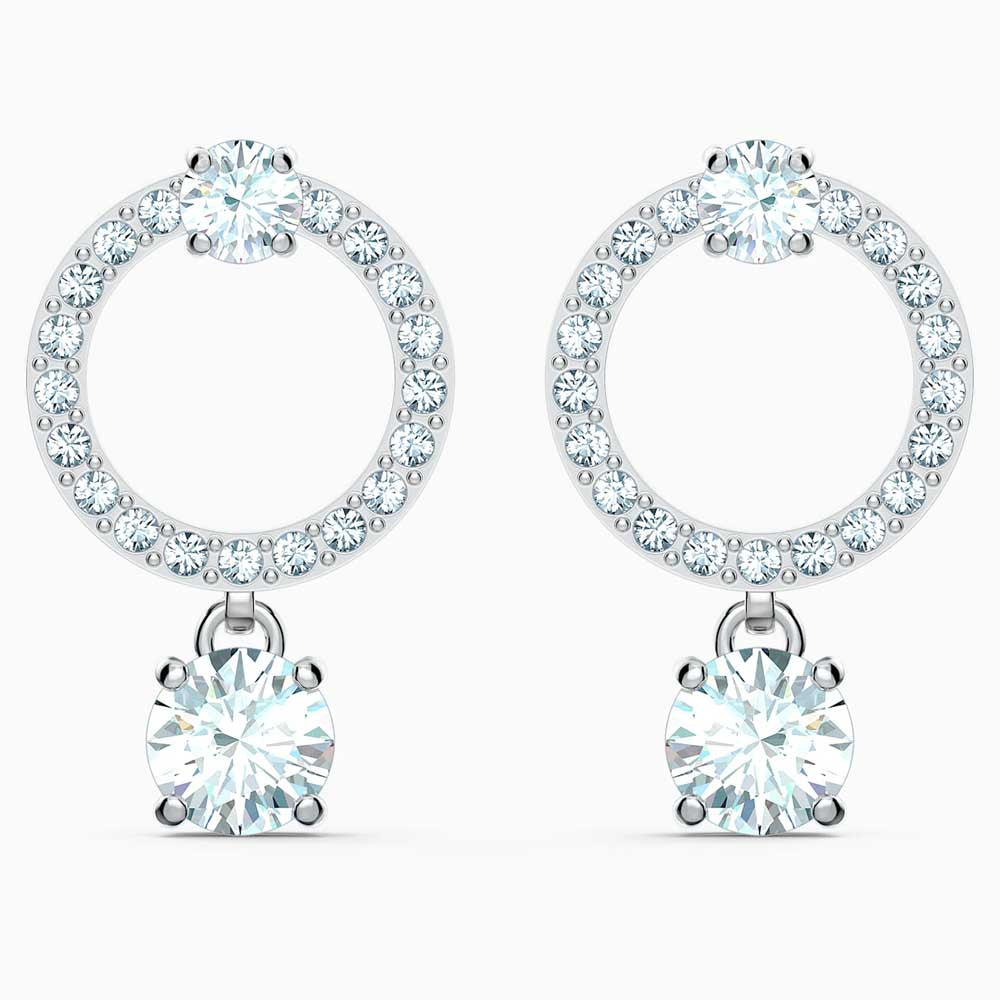 Swarovski Attract Circle Pierced Earrings, White, Rhodium Plated