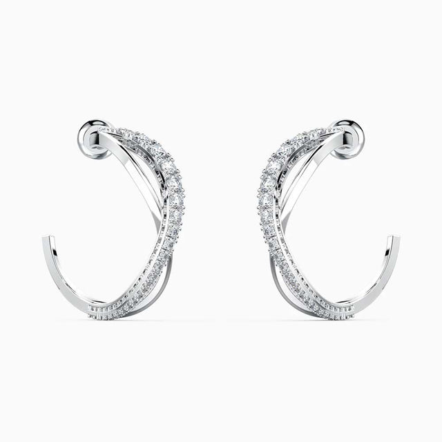 Swarovski Twist Hoop Pierced Earrings, White, Rhodium Plated
