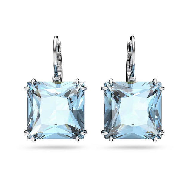 Swarovski Millenia Drop Earrings, Square cut, Blue, Rhodium plated