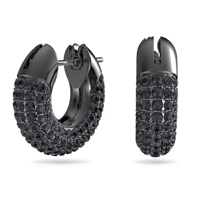 Swarovski Dextera hoop earrings Small, Black, Ruthenium plated