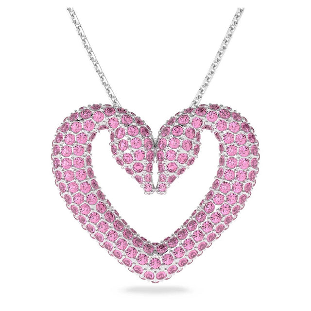 Swarovski Una Pendant, Heart, Medium, Pink, Rhodium plated