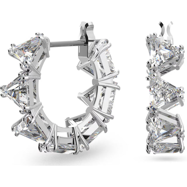 Swarovski Ortyx hoop earrings, Triangle cut, Small, White, Rhodium plated