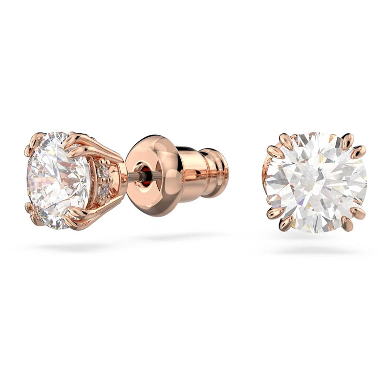 Swarovski Stilla Stud pave Earrings, Round cut, White, Rose gold-tone plated