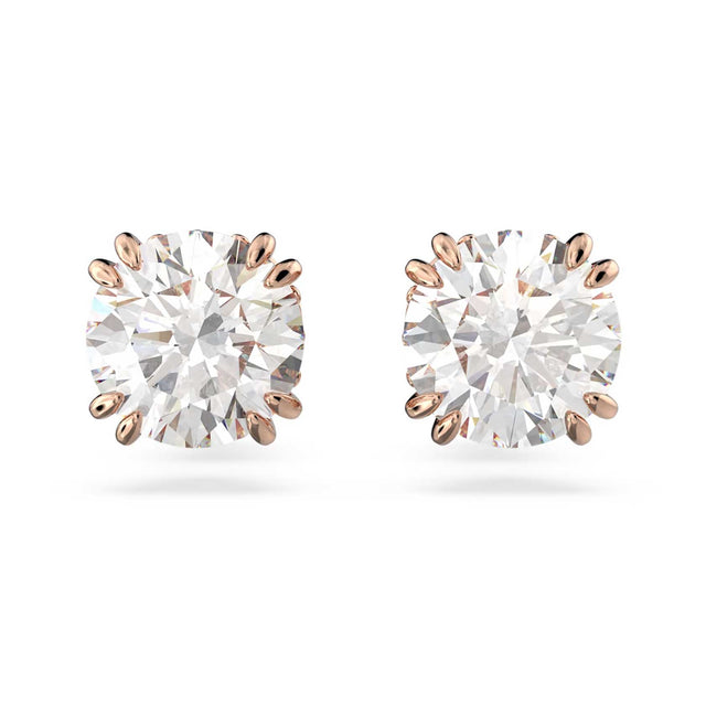 Swarovski Stilla Stud pave Earrings, Round cut, White, Rose gold-tone plated