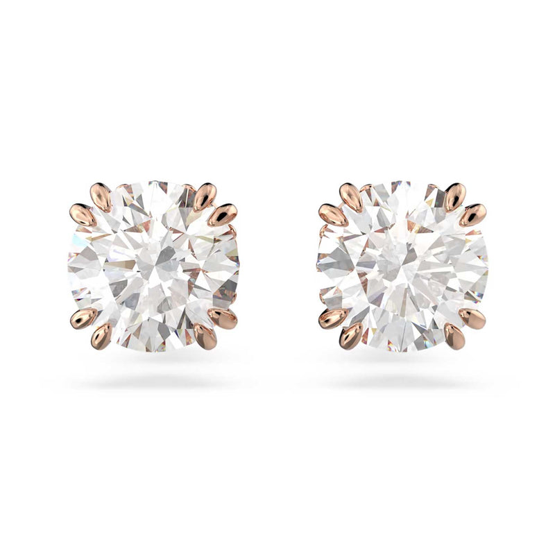 Swarovski Stilla Stud pave Earrings, Round cut, White, Rose gold-tone plated