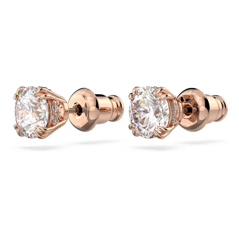 Swarovski Stilla Stud pave Earrings, Round cut, White, Rose gold-tone plated