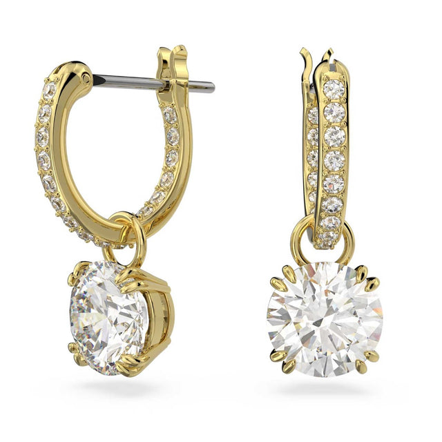 Swarovski Constella Drop Earrings, Round cut, White, Gold-tone plated