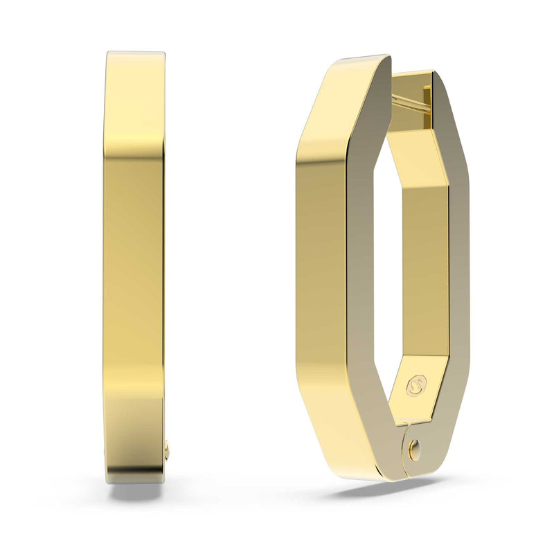 Swarovski Dextera Hoop Earrings, Octagon, Pave, Medium, White, Gold-tone plated
