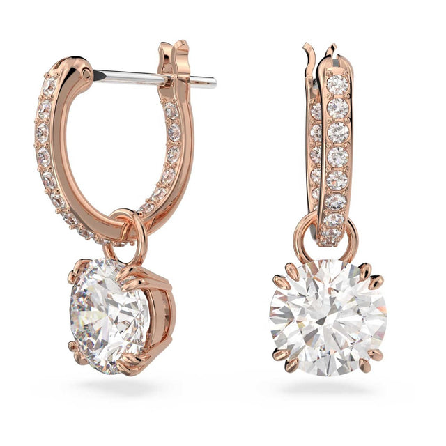 Swarovski Constella Drop Earrings, Round cut, White, Rose gold-tone plated