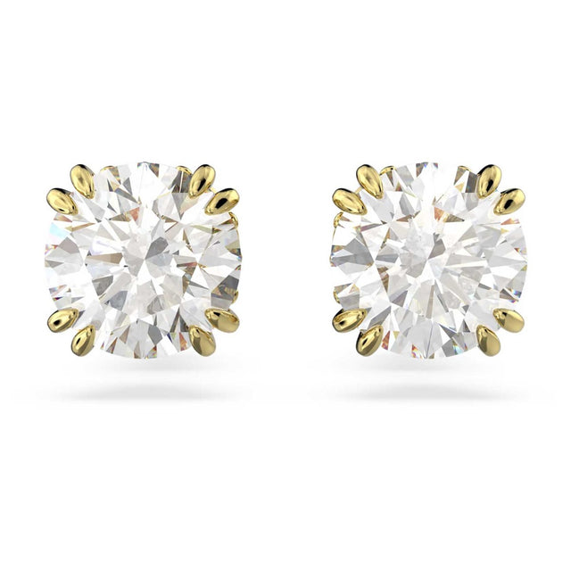 Swarovski Constella Stud Earrings, Round cut, White, Gold-tone plated