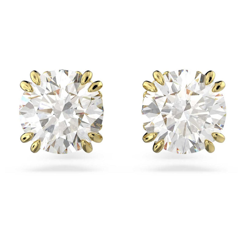 Swarovski Constella Stud Earrings, Round cut, White, Gold-tone plated