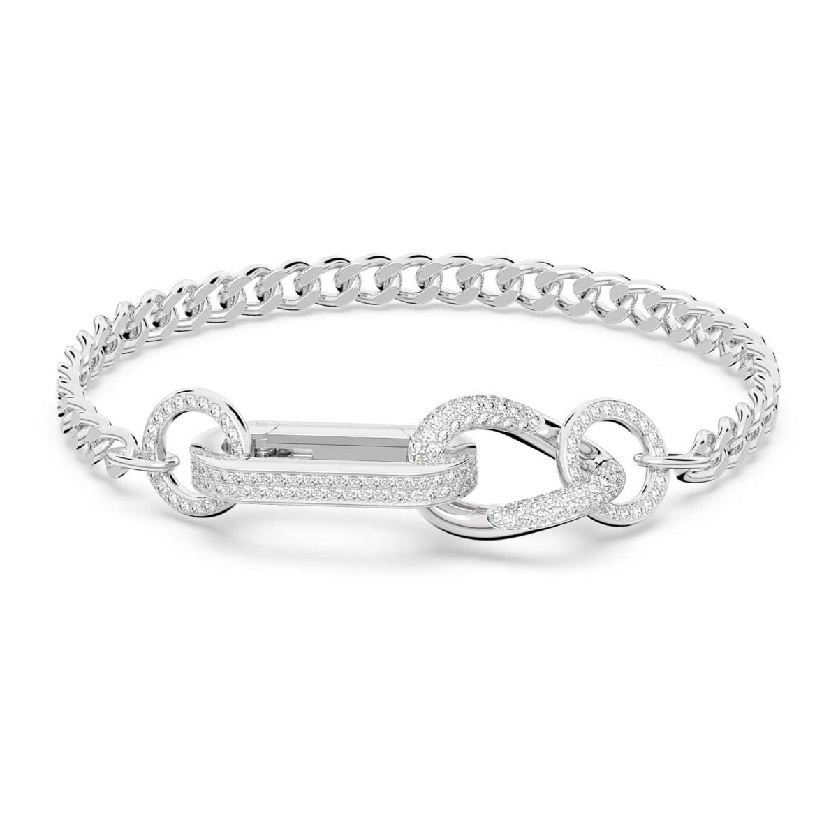 Swarovski Dextera Bracelet, Pave, Mixed Links, White, Rhodium