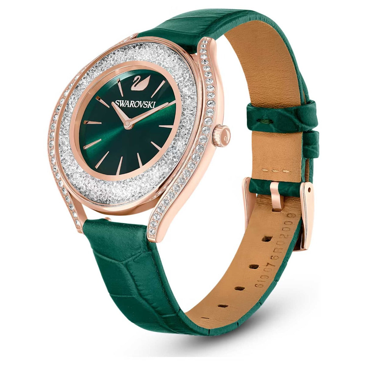Swarovski Crystalline Aura Watch, Swiss Made, Leather Strap, Green