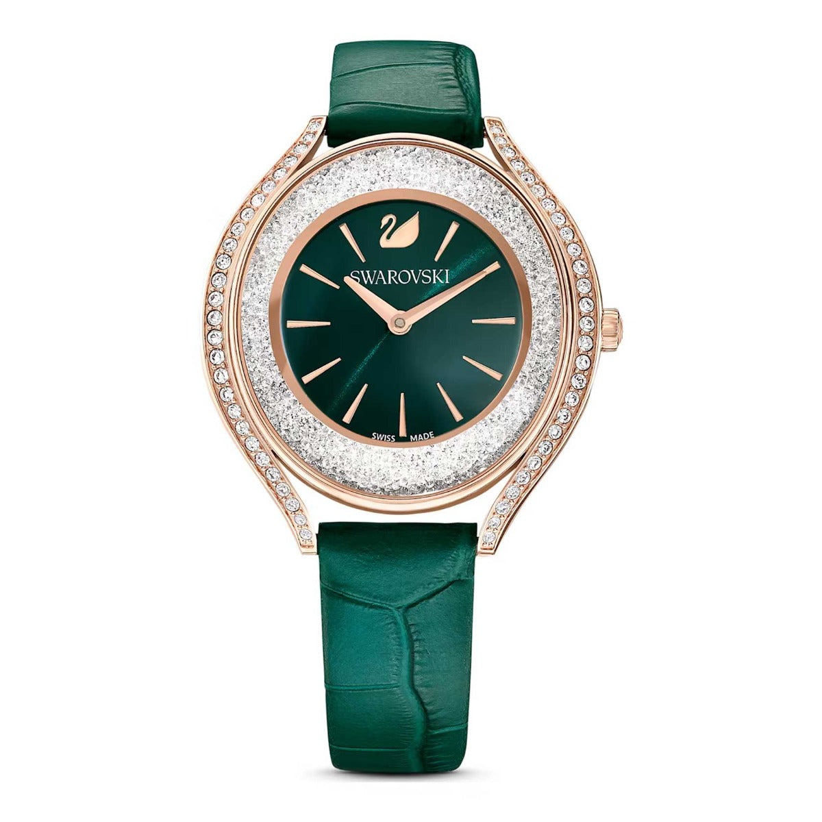 Swarovski Crystalline Aura Watch, Swiss Made, Leather Strap, Green