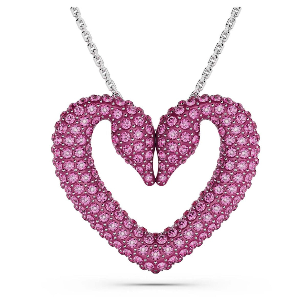 Swarovski Una Pendant Heart Medium Pink Rhodium plated David Shuttle Ltd