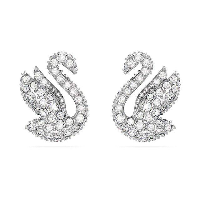 Swarovski Iconic Swan Stud Earrings Swan, White, Rhodium plated