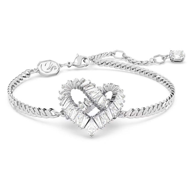 Swarovski Matrix Bracelet, Heart, White, Rhodium Plated