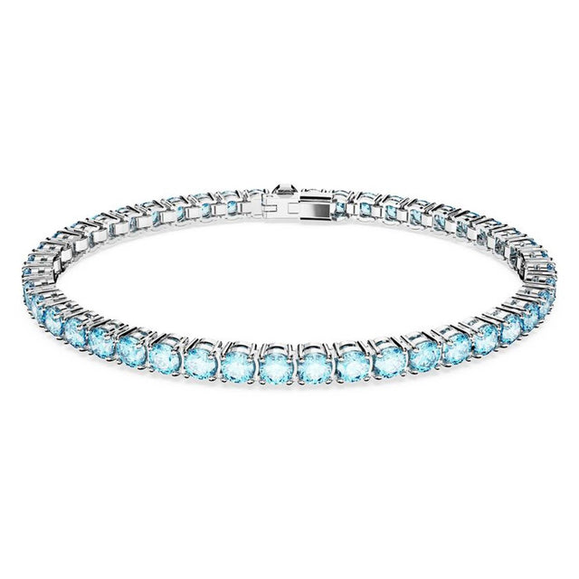Swarovski Matrix Tennis bracelet, Round cut, Blue, Rhodium plated