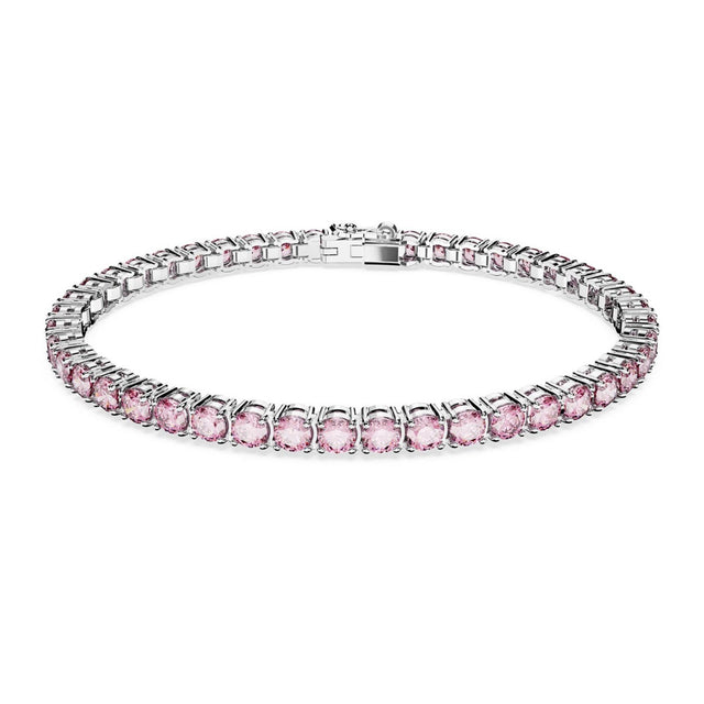 Swarovski Matrix Tennis bracelet, Round cut, Small, Pink, Rhodium plated