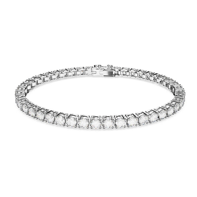 Swarovski Matrix Tennis bracelet, Round cut, Medium, White, Rhodium plated