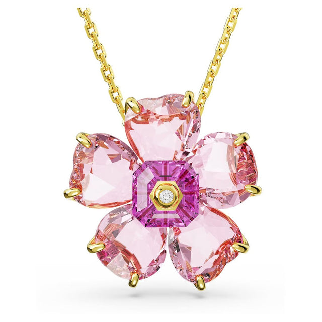 Swarovski Florere necklace, Flower, Pink, Gold-tone plated
