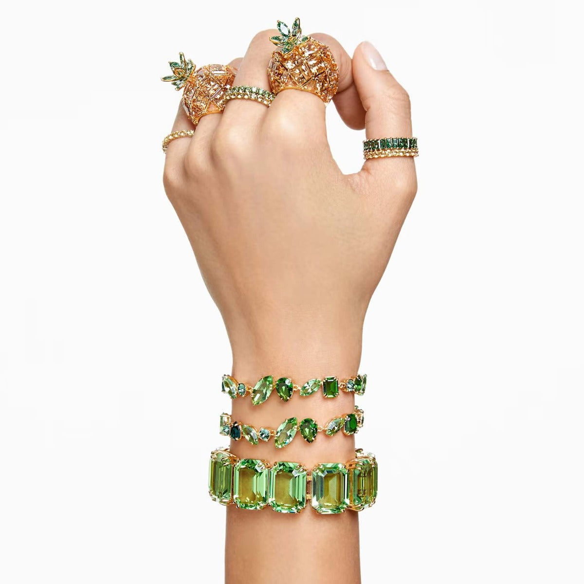 Swarovski Gema bracelet Mixed cuts Green Gold tone plated David Shuttle Ltd
