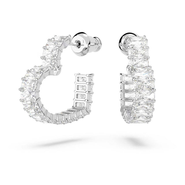 Swarovski Matrix Hoop Earrings, Heart, Small, White, Rhodium Plated
