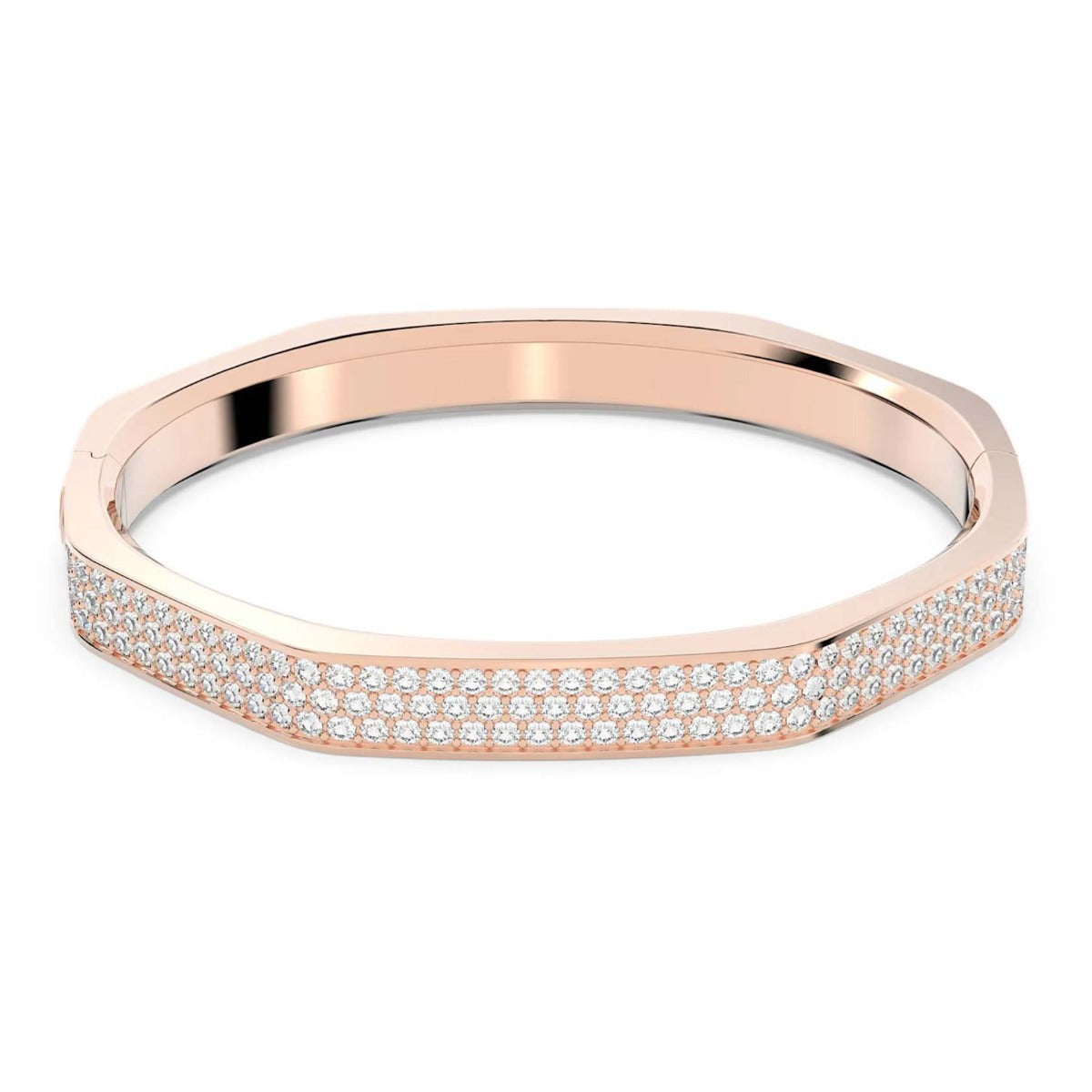 【CTHY】LAYERD DELTA BANGLE Swarovski Dextera Bangle, Large, Octagon Shape, White, Rose Gold