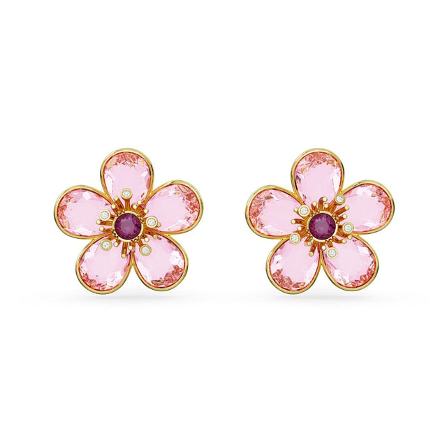 Swarovski Florere pierced earrings, Naive pink, Gold-tone plated