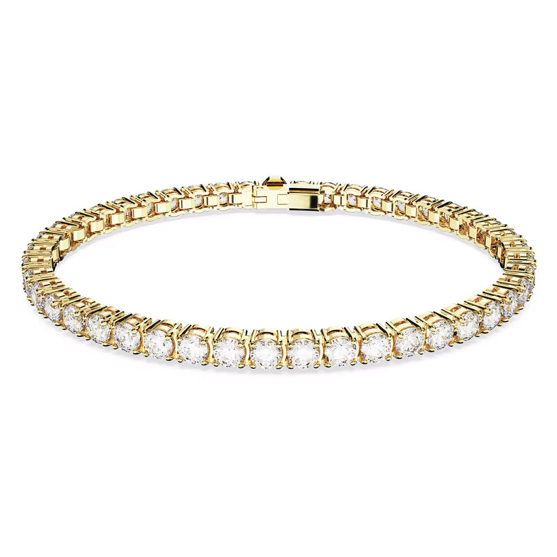 Swarovski Matrix Tennis bracelet, Round cut, Medium, White, Gold-tone plated