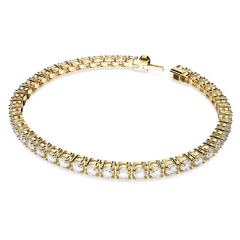 Swarovski Matrix Tennis bracelet, Round cut, Medium, White, Gold-tone plated