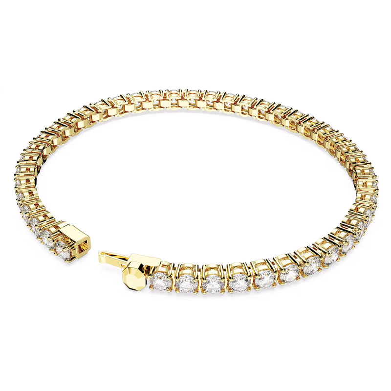 Swarovski Matrix Tennis bracelet, Round cut, Medium, White, Gold-tone plated