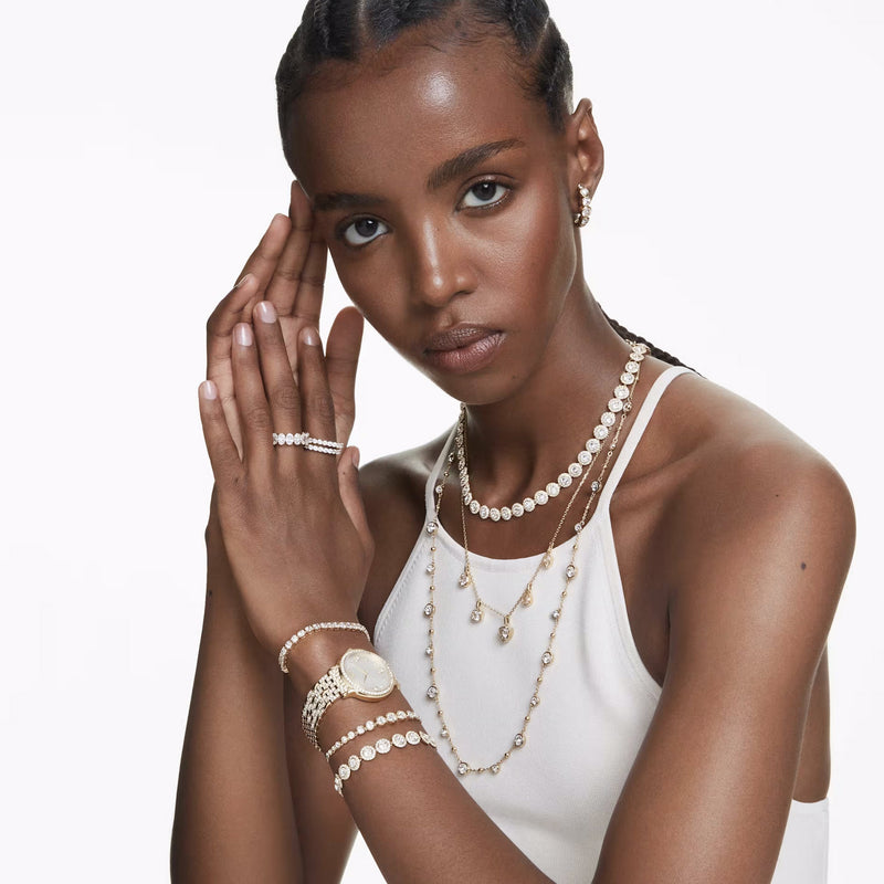 Swarovski Matrix Tennis bracelet, Round cut, Medium, White, Gold-tone plated