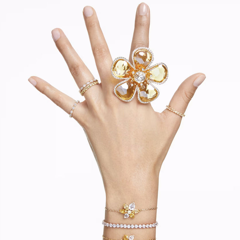 Swarovski Matrix Tennis bracelet, Round cut, Medium, White, Gold-tone plated