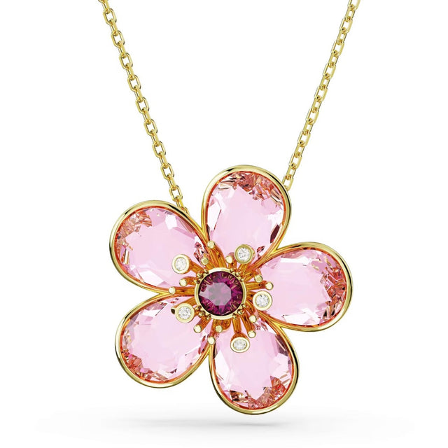 Swarovski Florere pendant necklace, Pink, Gold-tone plated